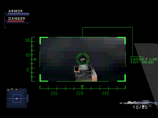 Syphon Filter (PlayStation) screenshot: Aiming with the sniper rifle is more accurately.