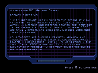 Syphon Filter (PlayStation) screenshot: Mission briefing.