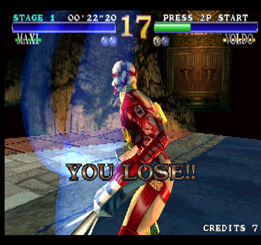 SoulCalibur (Arcade) screenshot: You loose!!