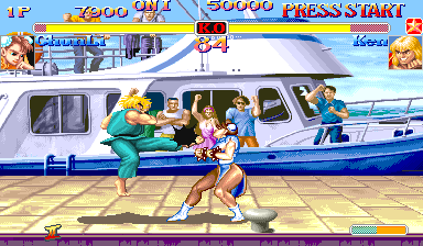 Hyper Street Fighter II: The Anniversary Edition (Arcade) screenshot: Another kick connected.