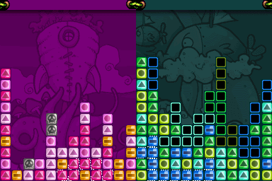 Dropcast (Nintendo DS) screenshot: Battle royale: The black blocks are inactive