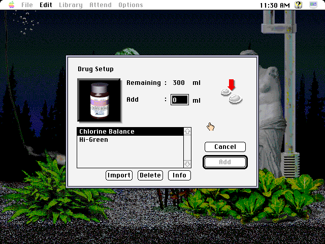 Aquazone (Macintosh) screenshot: Drug setup