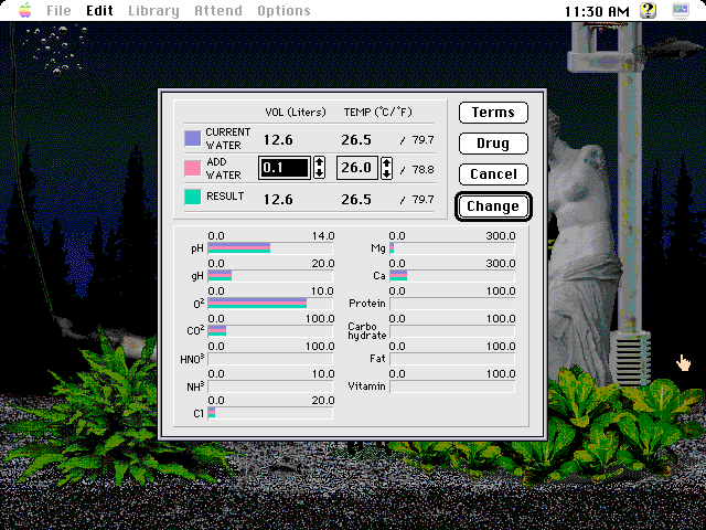 Aquazone (Macintosh) screenshot: Changing the water