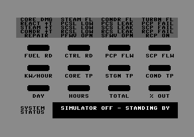 The Oakflat Nuclear Power Plant Simulator (Commodore 64) screenshot: Simulation off