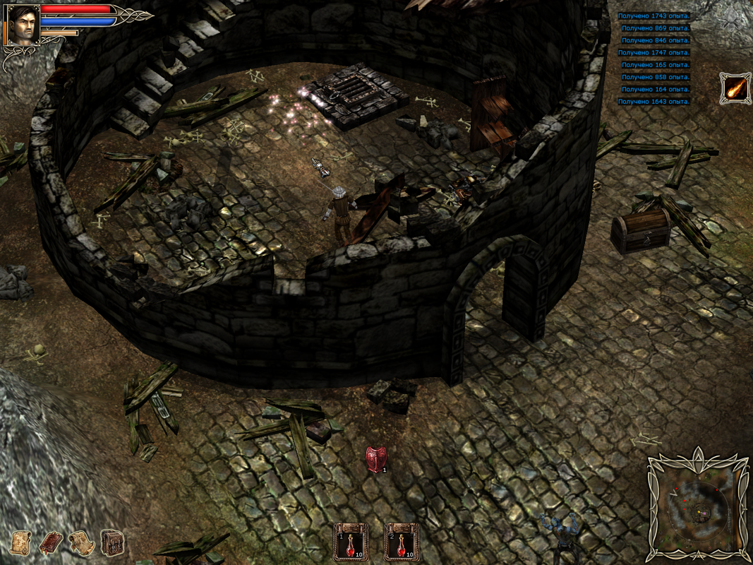Dark Tower Conspiracy (Windows) screenshot: Entering the dungeon with half-broken armor is always a bad idea.