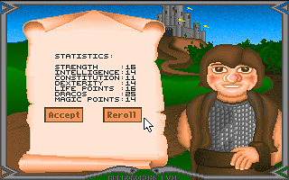 Ancients II: Approaching Evil (DOS) screenshot: Character creation - choose stats