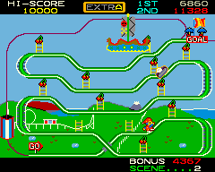 Mr. Do's Wild Ride (Arcade) screenshot: Second scene - prominent feature here is the ship
