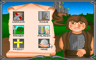Ancients II: Approaching Evil (DOS) screenshot: Character creation - choose class