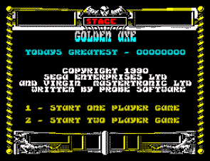 Golden Axe (ZX Spectrum) screenshot: Main menu
