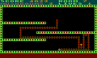 Nerm of Bemer (Atari 8-bit) screenshot: Missed a mushroom