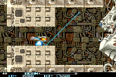 R-Type II (Arcade) screenshot: Approaching the end of level boss.