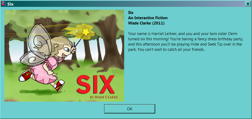 Six (Glulx) screenshot: Starting screen