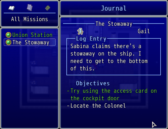 Space Pilgrim: Episode I - Alpha Centauri (Windows) screenshot: Journal
