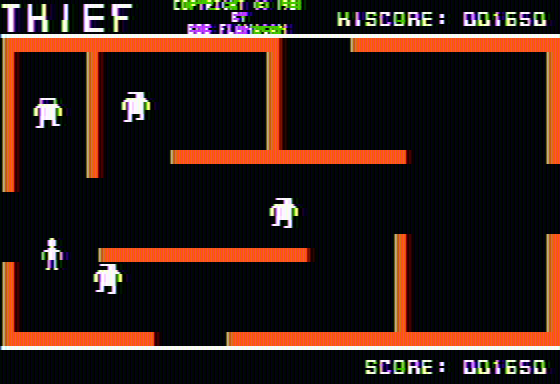 Thief (Apple II) screenshot: The walls turn red after 1600 points