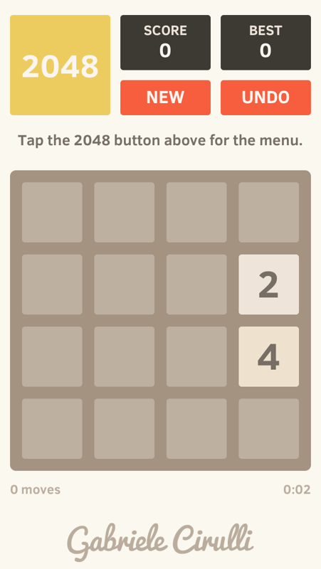 2048 (iPhone) screenshot: Starting the game.