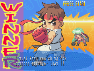 Pocket Fighter (PlayStation) screenshot: Ryu wins.