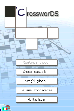 CrossworDS (Nintendo DS) screenshot: Main menu (Italian).