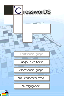CrossworDS (Nintendo DS) screenshot: Main menu (Spanish).