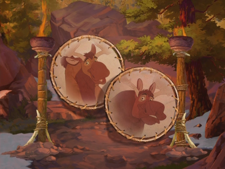 Brother Bear 2 (included game) (DVD Player) screenshot: Rutt and Tuke need help answering trivia questions in order to impress the Moosettes.