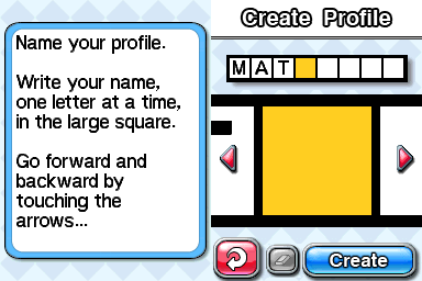 CrossworDS (Nintendo DS) screenshot: You need to create a profile in order to start the game.