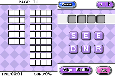 CrossworDS (Nintendo DS) screenshot: Playing anagram game.