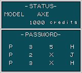 Power Quest (Game Boy Color) screenshot: Status and password screen