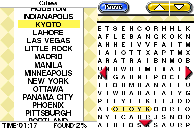 CrossworDS (Nintendo DS) screenshot: Playing word search.