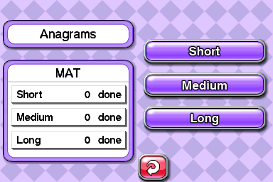 CrossworDS (Nintendo DS) screenshot: Starting anagram game.