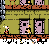 Astérix & Obélix (Game Boy Color) screenshot: I need to hit each door to find the rugby players before time runs out.