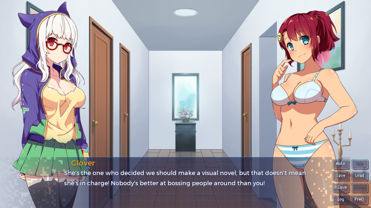 Sakura Gamer (Windows) screenshot: Clover trying to make Nekohime feel better
