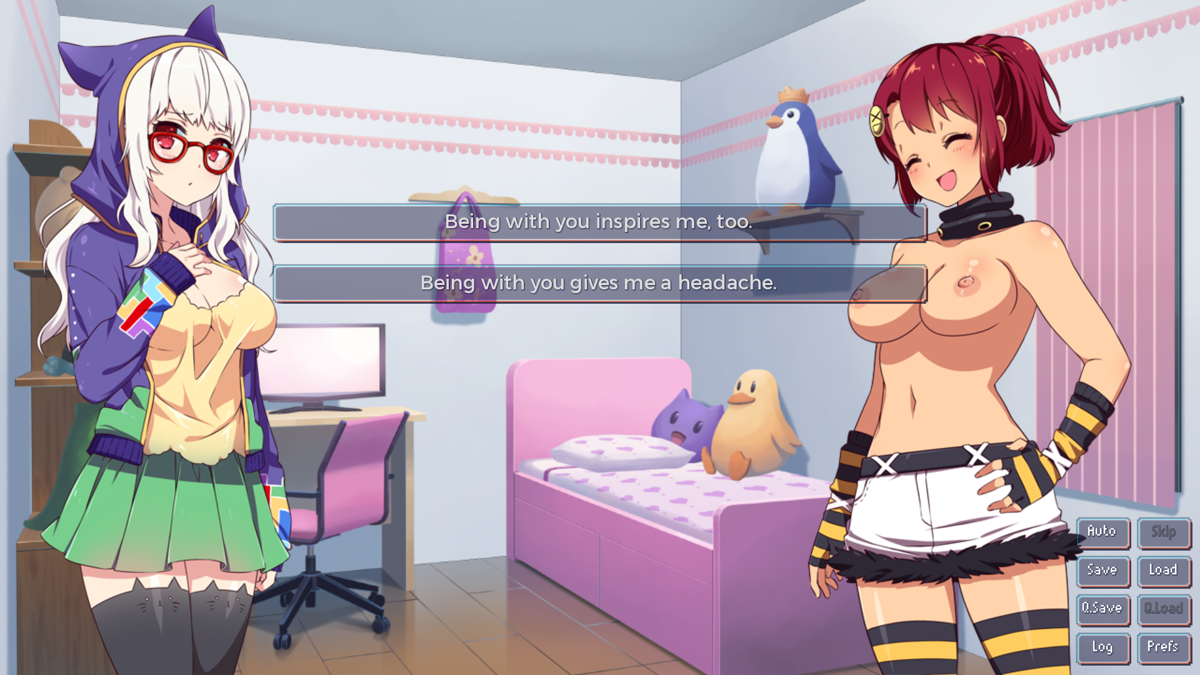 Sakura Gamer (Windows) screenshot: One of the many choices changing the outcome of the game (adult patch)