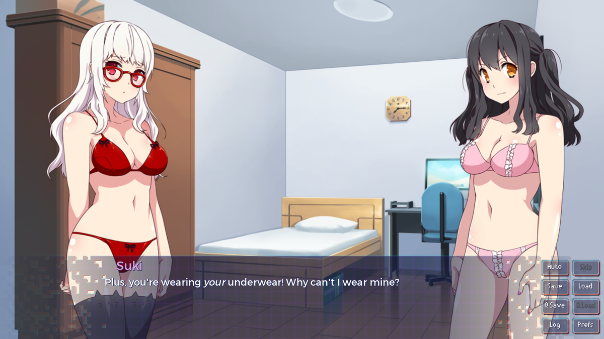 Sakura Gamer (Windows) screenshot: Suki tries the same trick but Nekohime still keeps on being the party pooper and keeps being serious all the time