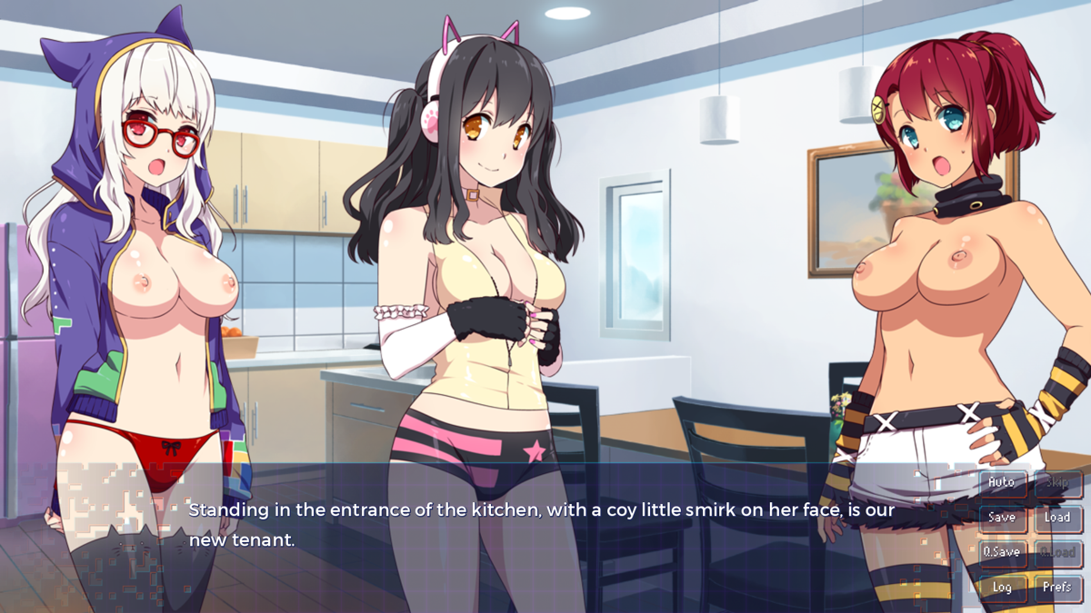 Sakura Gamer (Windows) screenshot: Clover and Nekohime are interrupted by our new roommate (adult patch)