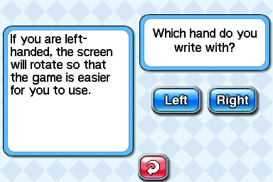CrossworDS (Nintendo DS) screenshot: Select your writing hand for screen orientation.