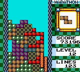 Tetris DX (Game Boy Color) screenshot: It is about to clear a "Tetris"...