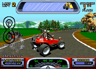 Road Riot 4WD (Arcade) screenshot: Taking a bend.