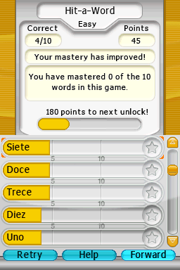 My Spanish Coach (Nintendo DS) screenshot: Learning progress.