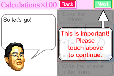 Brain Age: Train Your Brain in Minutes a Day! (Nintendo DS) screenshot: You can't skip through tutorial, even if you've read it already.