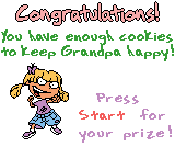 Rugrats: Totally Angelica (Game Boy Color) screenshot: I caught enough cookies to keep Grandpa happy and win a prize.
