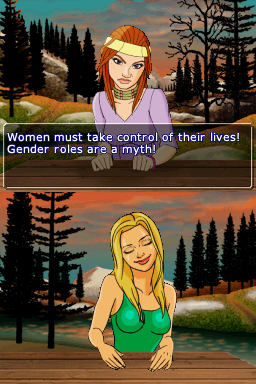 Sprung (Nintendo DS) screenshot: Hippie-new-age-feminist trope