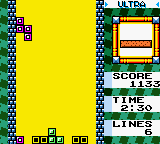Tetris DX (Game Boy Color) screenshot: It only has one objective: clear as many lines at a time as possible with the "Ultra"!