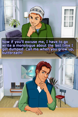 Sprung (Nintendo DS) screenshot: After being given the nickname buttbreath your Brett's friend appropriates it to make a point.