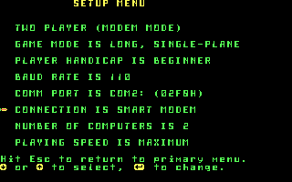 Trek (DOS) screenshot: Game setup menu: 2 human players and up to 2 computer enemies are possible via modem