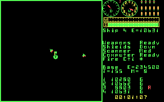 Trek (DOS) screenshot: Planted my flag on a nearby planet with a Torpedo bonus