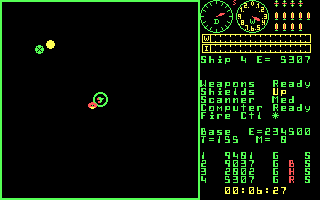 Trek (DOS) screenshot: "Planet X" (unpredictable, random bonus) orbits its sun