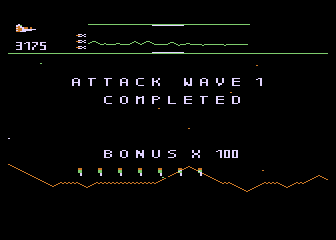 Defender (Atari 5200) screenshot: Attack wave complete
