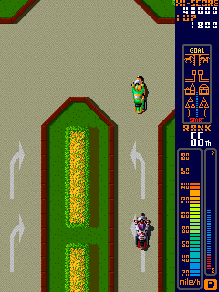 Rally Bike (Arcade) screenshot: Obstacle ahead.