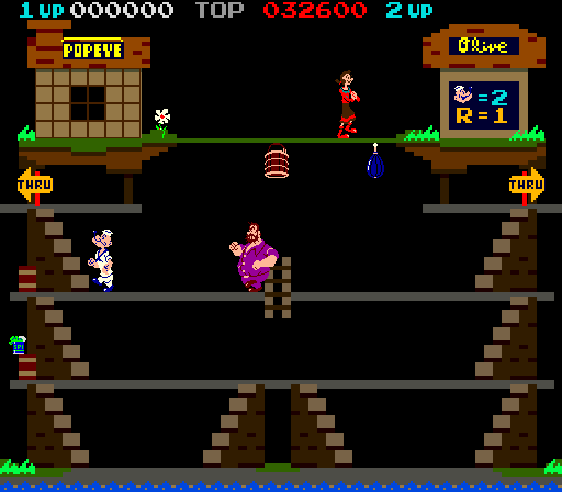 Popeye (Arcade) screenshot: Avoid Bluto.