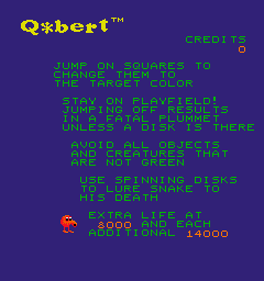 Q*bert (Arcade) screenshot: Instructions.