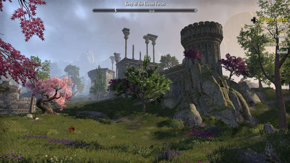 The Elder Scrolls Online: Summerset (Xbox One) screenshot: Approaching an Elven fortification.